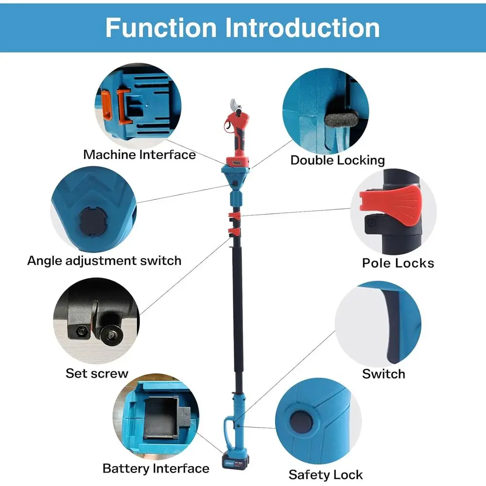 Sécateur électrique 2 en 1 sans fil avec poteau, sécateur sans fil 20 V, sécateur à piles 4,0 Ah, 9,3 pieds vers le haut