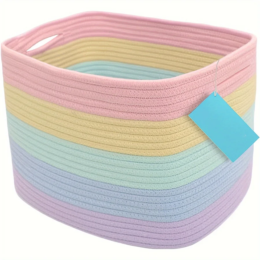 Rope Rainbow Storage Baskets for Shelves - Rainbow Baskets for Pastel Classroom Decor - Basket for Pastel Room Decor