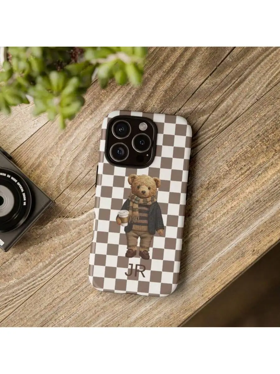 

Preppy Teddy Bear Phone Case For iPhone 11 12 13 14 15 16 Pro Max Plus