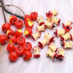 10pcs 3D Red Color Love Apples And Pits Resin Charms For DIY Decoration Earrings Necklace Jewelry Accessories