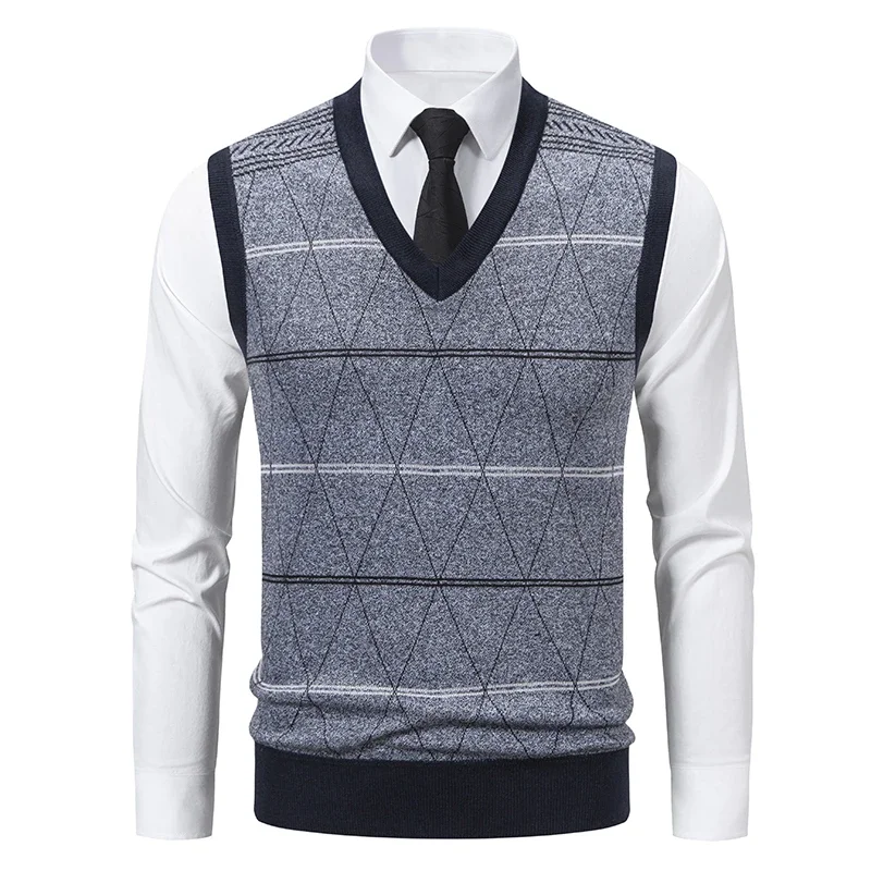 

Мужской вязаный свитер с v-образным вырезом, теплый осенне-зимний свитер с ромбовидной сеткой, витой цветок, повседневный модный универсальный вязаный топ