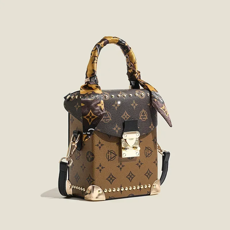 European American Style Retro Classic Print Women's Bag High-end Small Square Bag Simple Box Mobile Phone Bag Fashion Versatile