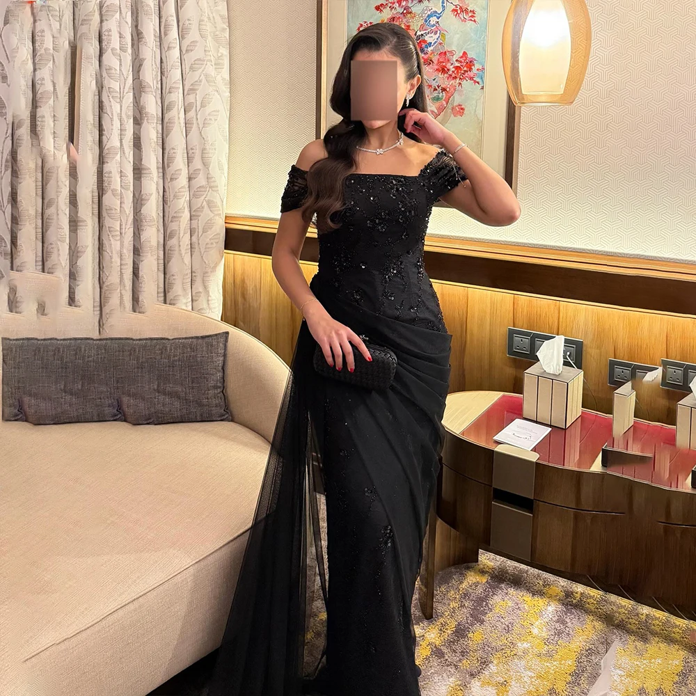 

Exquisite Evening Dresses Square Collar Off the Shoulder Formal Occasions Beading Appliques Sequined Prom Dresses Customized