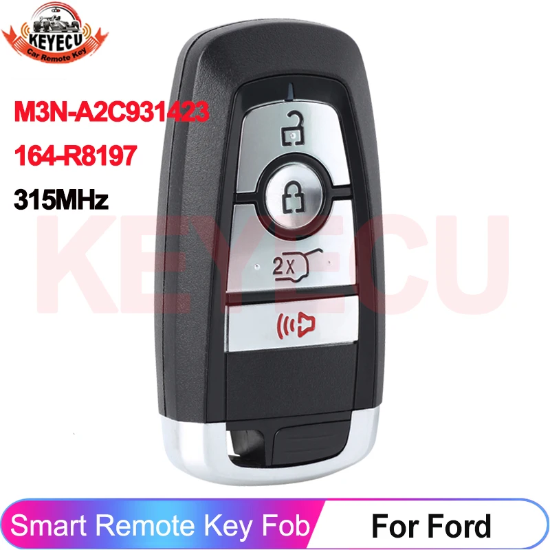 

KEYECU M3N-A2C931423 164-R8197 For Ford Edge Explore Expedition Bronco 2018 2019 2020 2021 4 Buttons Smart 315MHz Key Remote Fob