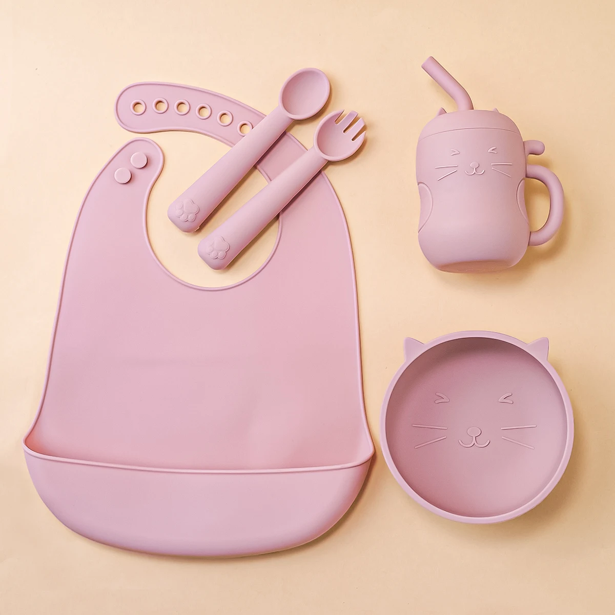 

4pcs Baby Silicone Meal Bowl Bib Fork Spoon Set Baby Feeding Tray Bowl Set Bisphenol BPA Free Gift for boy girl Gifts