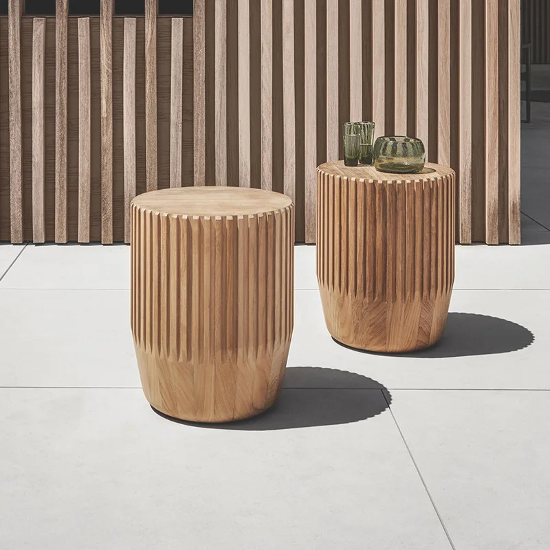 Outdoor solid wood coffee table wooden pier designer balcony small coffee table model room soft rattan sofa teak edge table