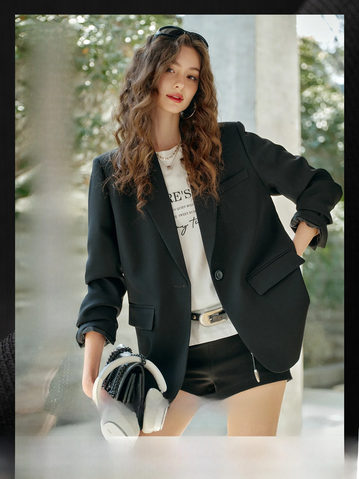 

Naguagu Casual Lapel Commuter Suit Jaet Women's Top Early Spring 25 New Sle Long Sve Buttoned Regular Fit Faion