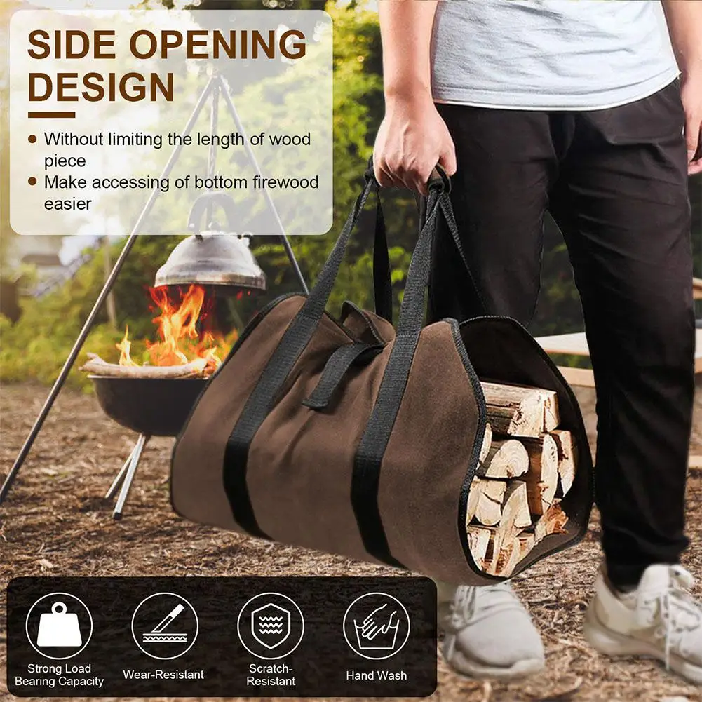 Heavy-Duty Firewood Carrier Bag Durable Polyester Tote with Sturdy Handles for Easy Carry And Storage Ideal for Camping And Outd