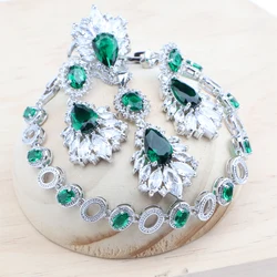 925 Sterling Silver Jewelry Sets For Women Green Zircon Bracelets Earrings Rings Pendant Wedding Necklace