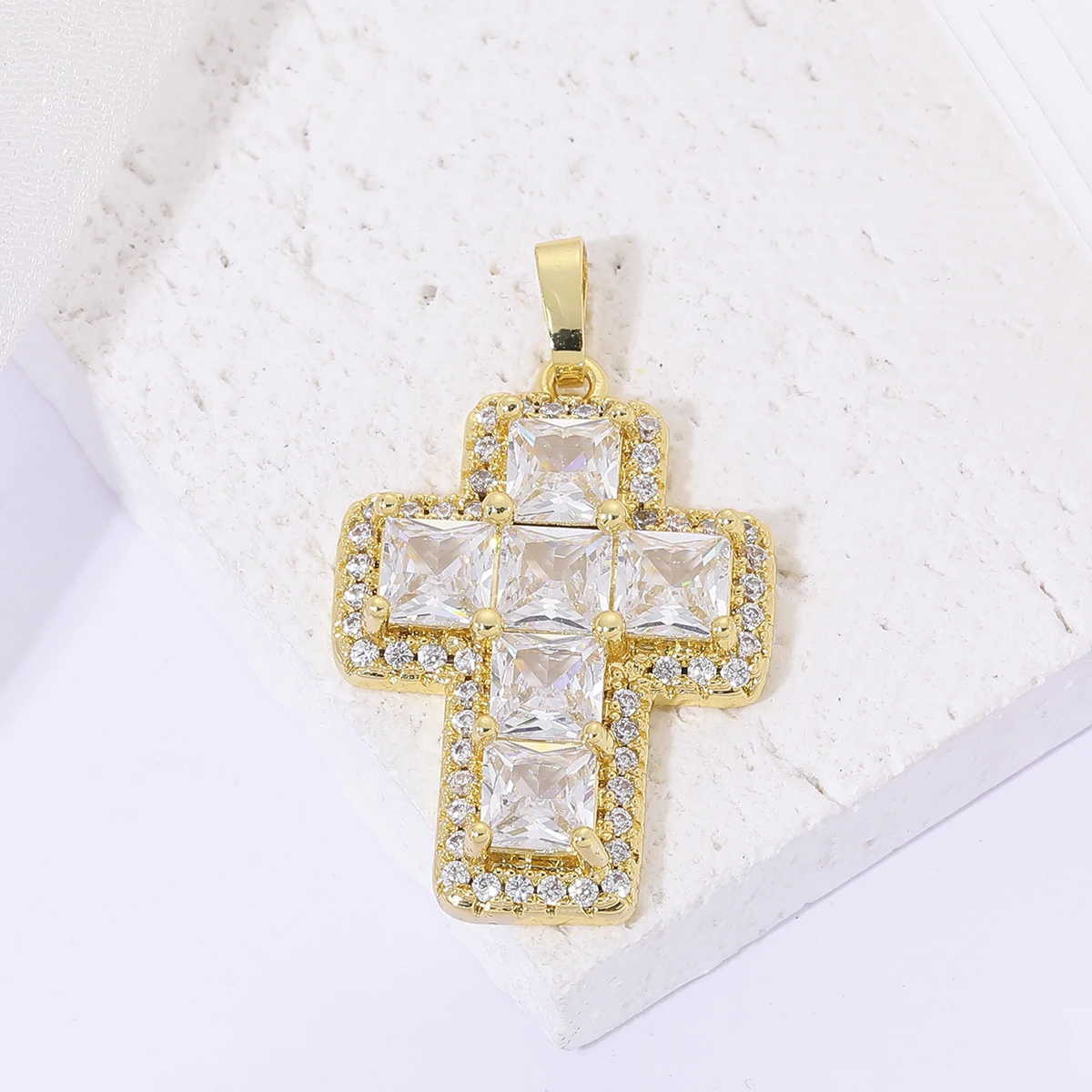 Women Christian Cross Charms for Jewelry Making Zirconia 18k Real Gold Plated Diy Pendants Religious Believer Crosses Talisman