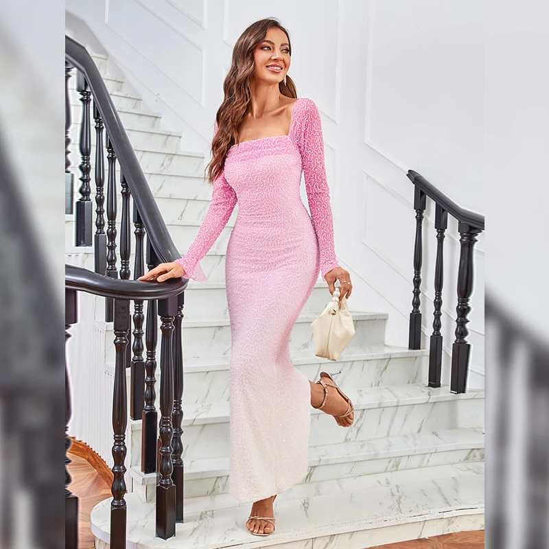 

2025 Sexy Stretch Fabric Cocktail Dress Party dress Slim-Fit High Elastic Gown for Night Party Prom Dress long sleeves winter