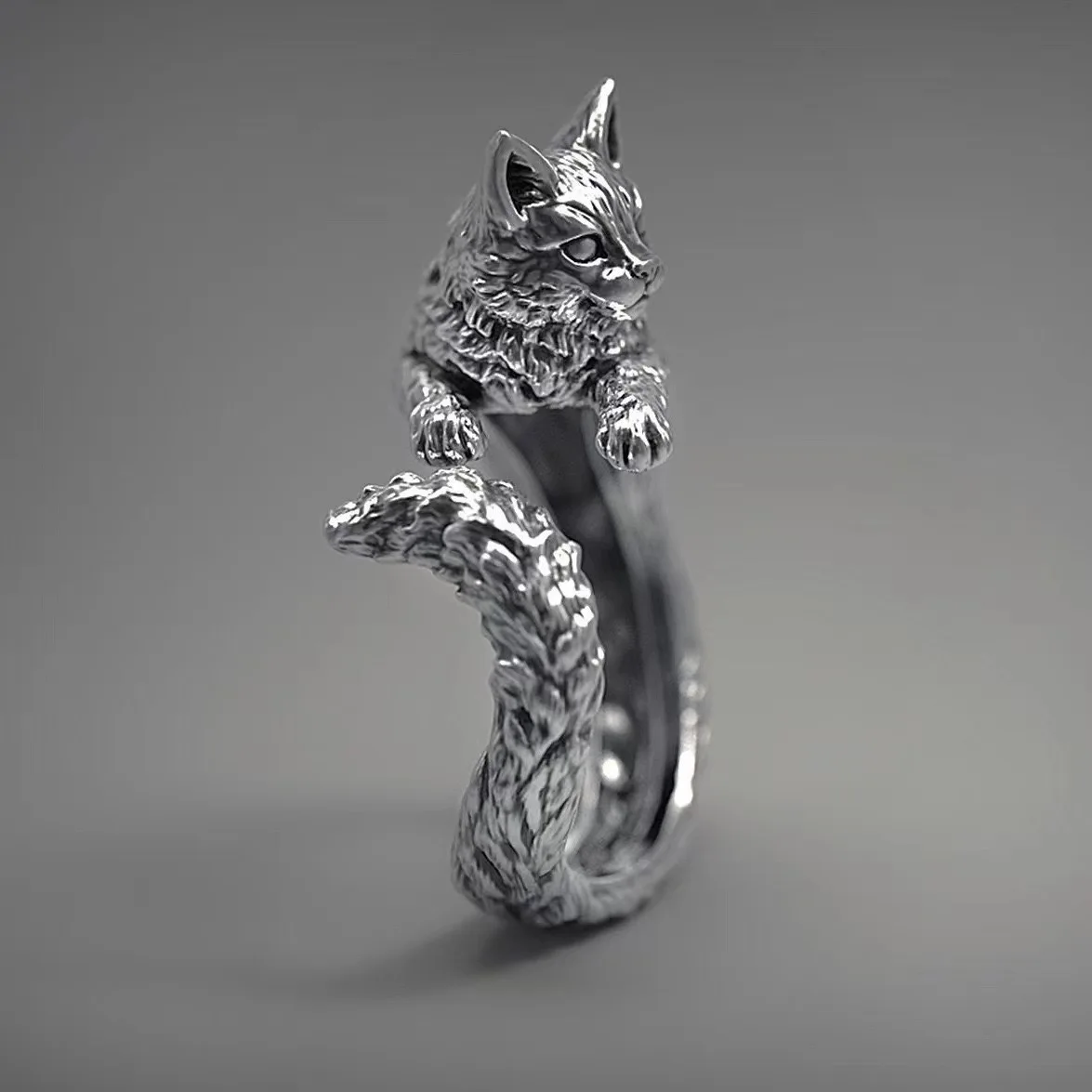 Vintage Black Alloy Cartoon Kitten Open Ring For Men And Women Personality Stylish Simple ring Crafts Suitable For Men And Women
