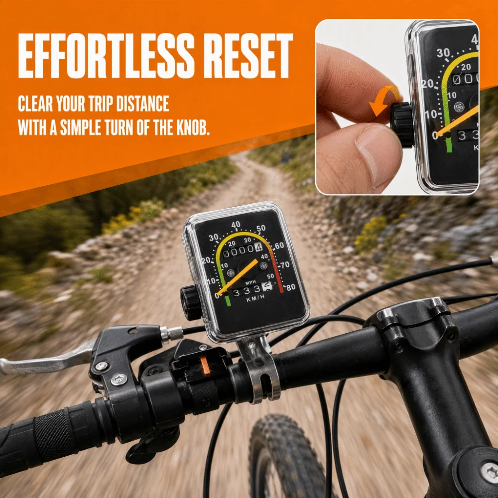 Square Bike Odometer Black Easy Installation Mechanical Bike Speedometer No Battery Required for 26, 27.5, 28, 29 Inch Bike