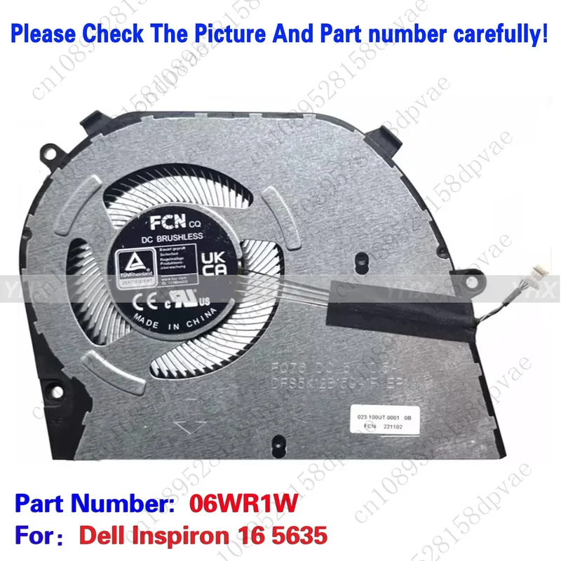 

GYX New For Dell Inspiron 16 5635 06WR1W 023.100UT.0001 CPU COOLING FAN.