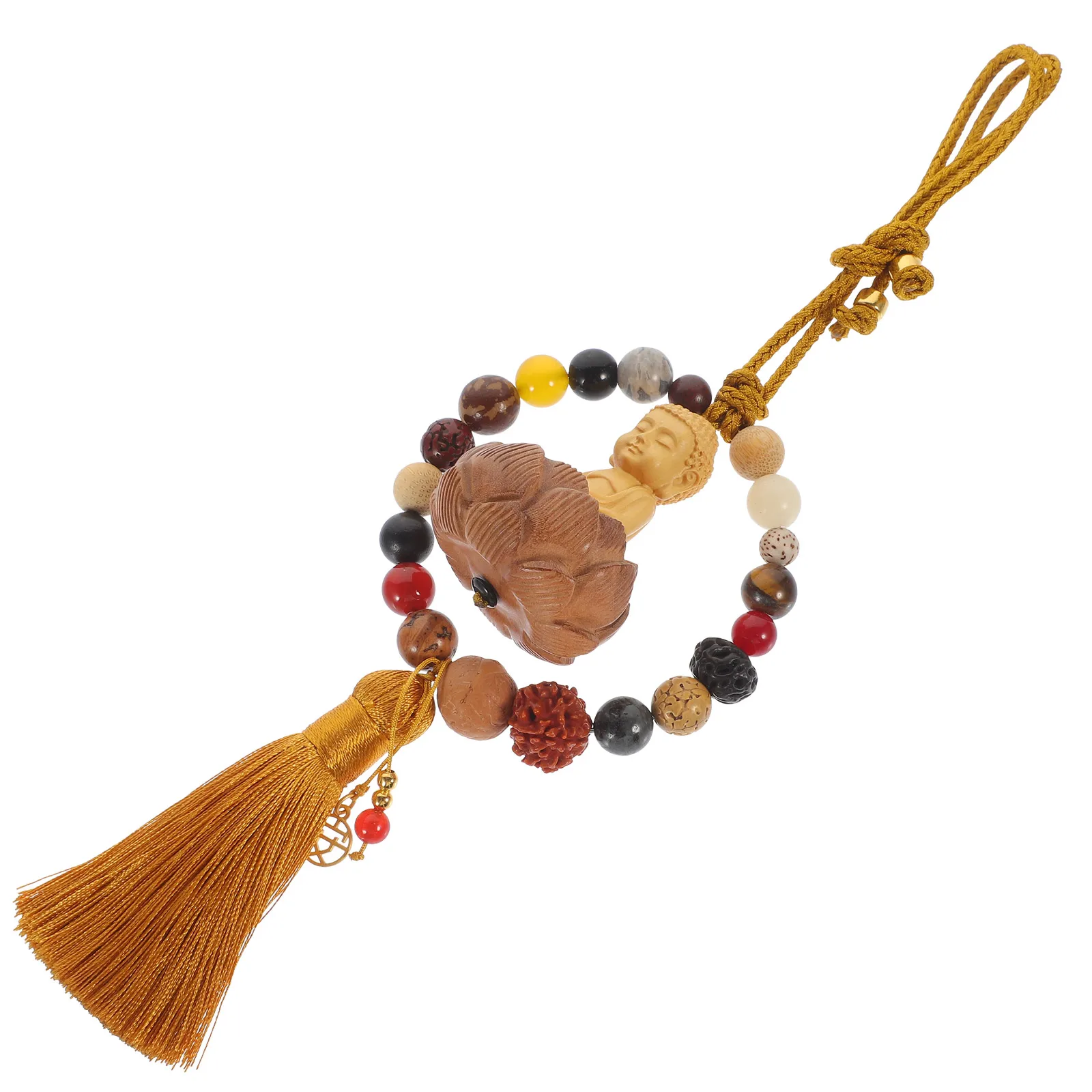 

Wooden Buddha Pendant Hanging Ornament Chinese Style Tassel Car Home Wall Keychain Vintage Charm Smooth Safe Material