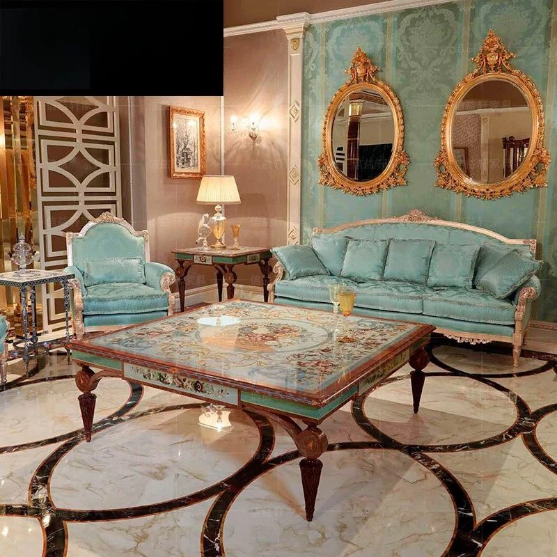 Alexander furniture European birch carved sofa coffee table combination villa large apartment palace living room large sofa