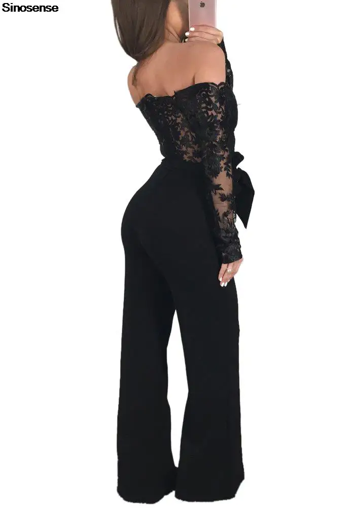 Womens Sexy Off Shoulder Jumpsuits Casual Wide Leg Long Pants One Piece Jumpsuits With Belt Elegant Club Cocktail  Party Rompers