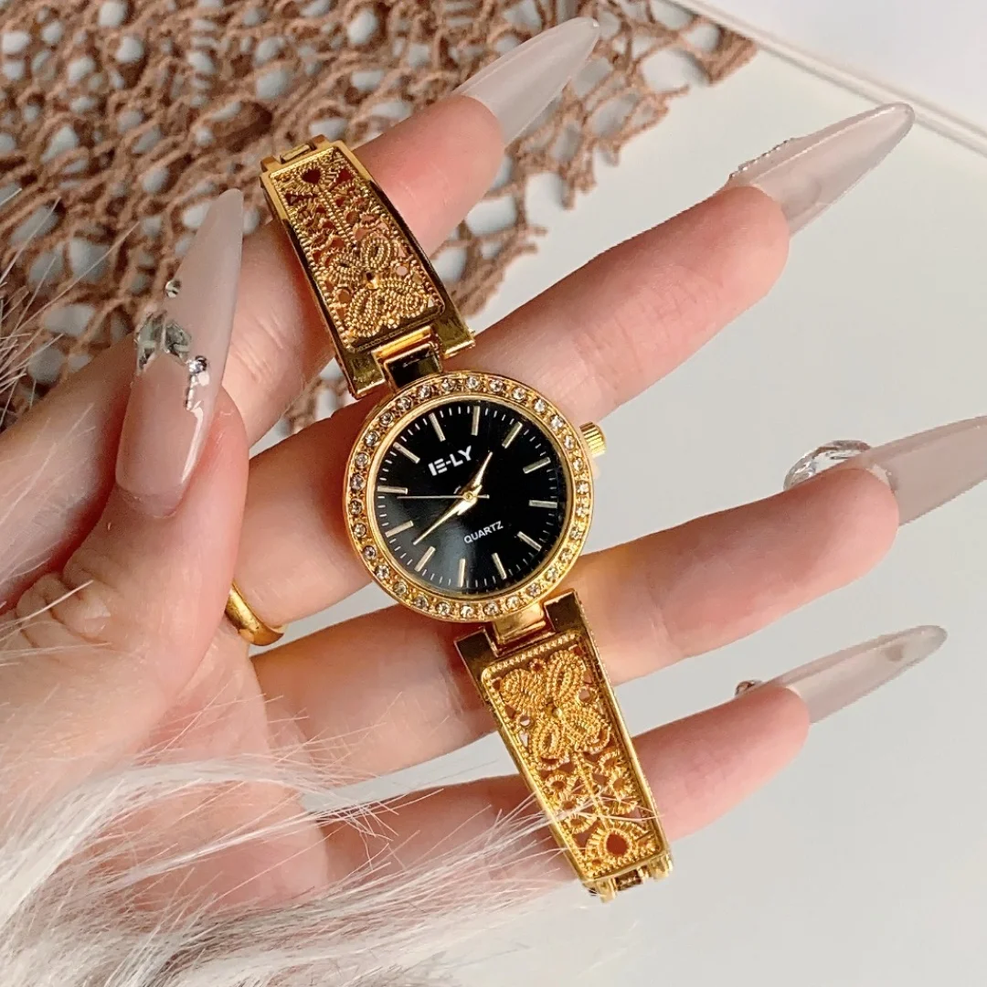 Ретро часы для женщин, простые часы с круглым циферблатом, модный золотой браслет, кварцевые наручные часы, студенческие женские часы Reloj Mujer
