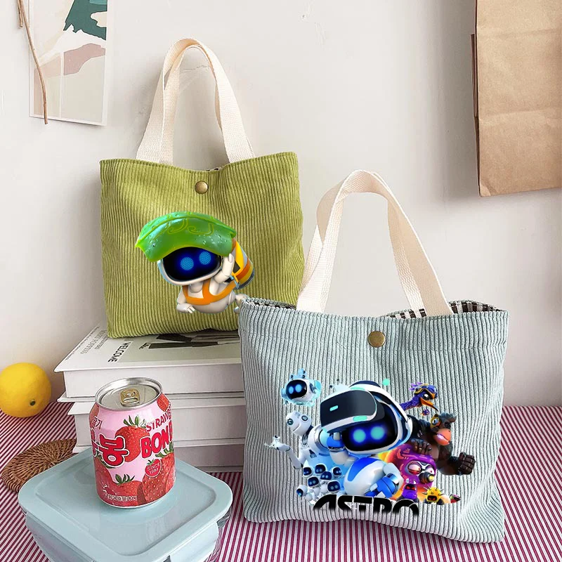 Game Astro Bot Fashion Shoulder Bag Large Capacity Corduroy Reusable Shopping Bags Women Tote Literary Leisure Handbag Kid Gift