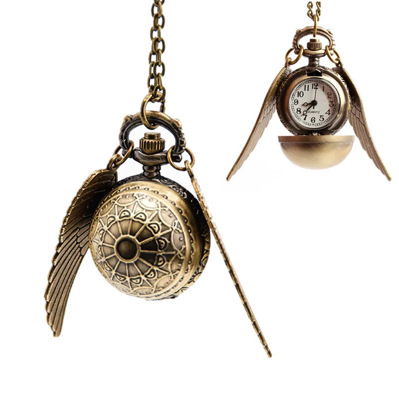 Foreign Trade Popular Style Flip Ball Pocket Watch Big Wings Flying Thief Quidditch Necklace Vintage Watch Harry Potter Pocket W