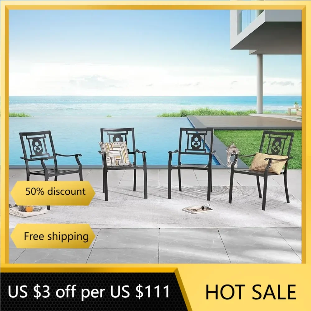 

Balcony Garden Chairs HOME Steel Outdoor Patio Dining Arm Chairs Set of 4 for Garden Chair Kitchen Backyard Black Freight Free