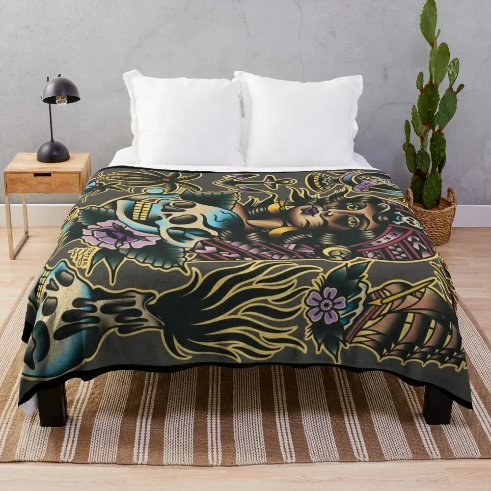 

Pirate hooker pinup watercolor painting flash sheet (( horizontal version )) Throw Blanket