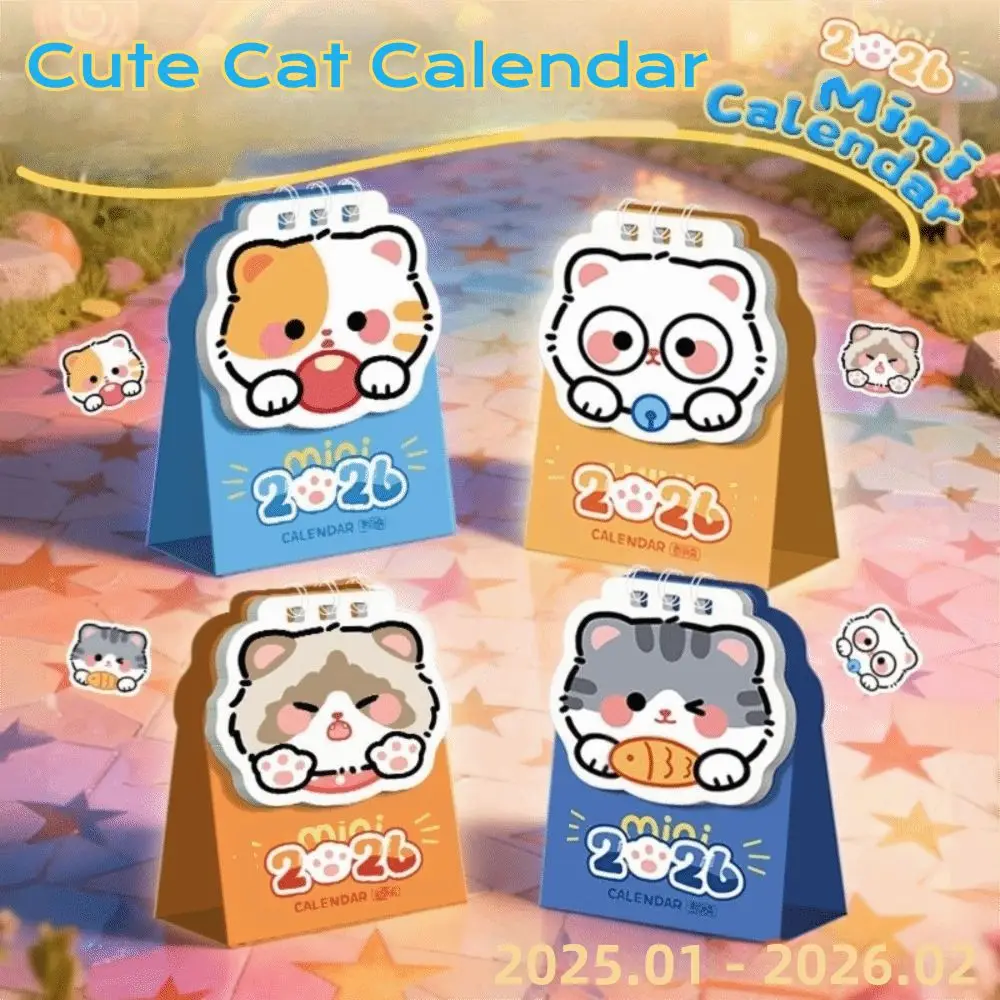 

Cute Mini 2026 Desk Calendar Cartoon Cat Portable Schedule Planner Schedule Mark Daily Planner Desktop Ornaments