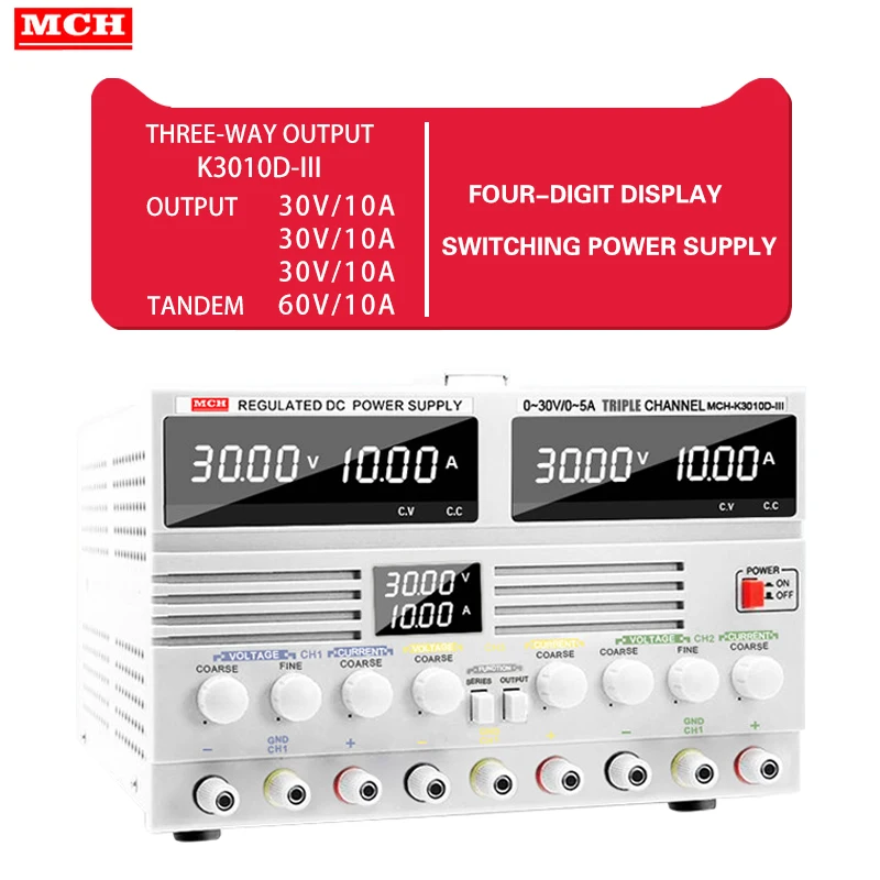 Adjustable 3 Channel Switching Power Supply DC Benchtop Supply 3 Channel Regulated Power Supply Unit 30V 60V 2A 3A 5A 10A