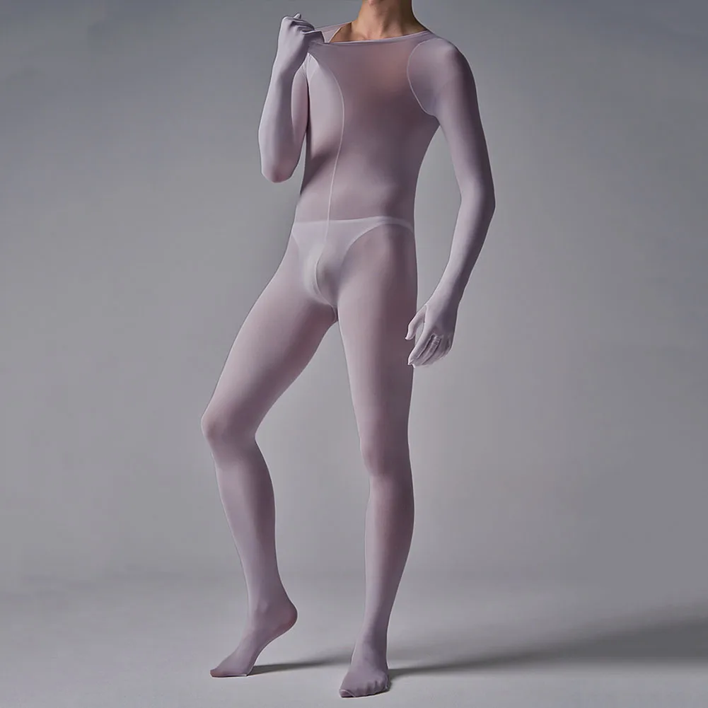 Fashionable Men\\\'s Long Sleeve Bodysuit Leotard  Solid Color Jumpsuit Underwear  Five Fingers in Velvet Material