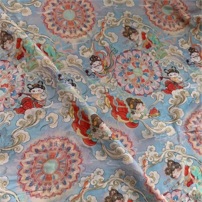 

Renxiang Yunsha double-sided printed jacquard fabric new Chinese-style short-sleeved cheongsam Hanfu vest dress
