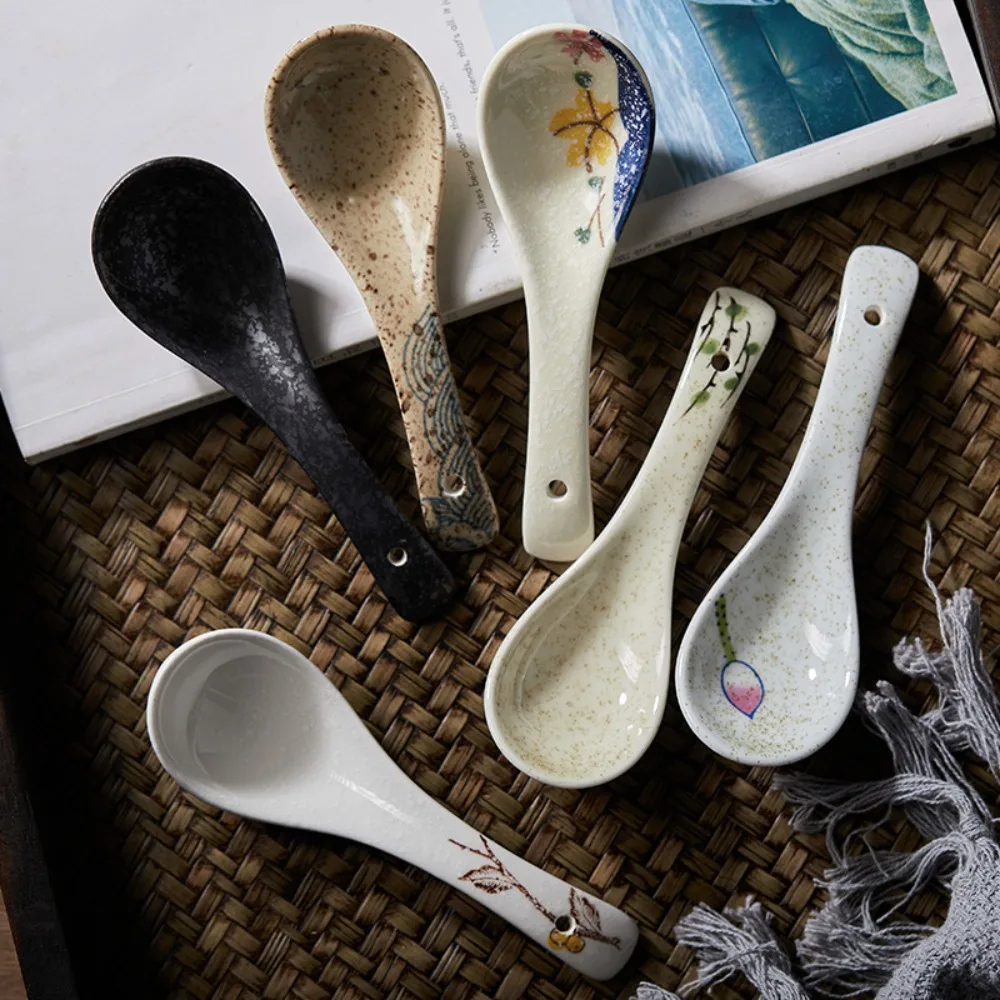 Japanese Style Three Curved Spoon New Ceramic Underglaze Color Kitchen Utensil Soup Spoon Elegant Safe Stirring Spoon