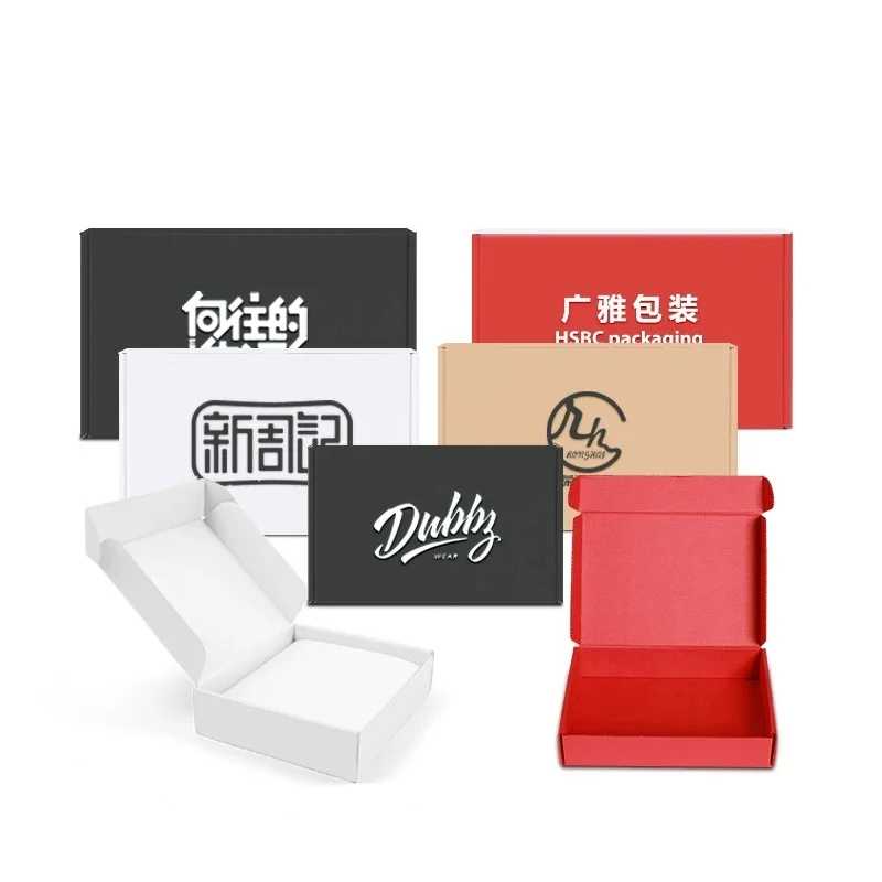 100X Custom Logo Printed Corrugated Cardboard Paper Black Shipping Mailing Box Gift Packing Boxes