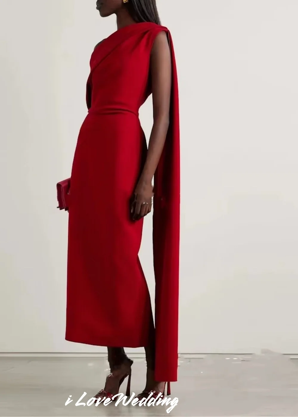 Women's Red Evening Dresses Satin One Shoulder Party Dresses 2025 Backless Mermaid Side Straps With Long Ribbons Customized image 3