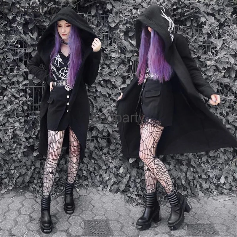 2023 Women Fashion Gothic Hoodie Steampunk Long Sleeved Hooded Antler Printed Cardigan Jacket Diablo Punk Sweatshirts For Women