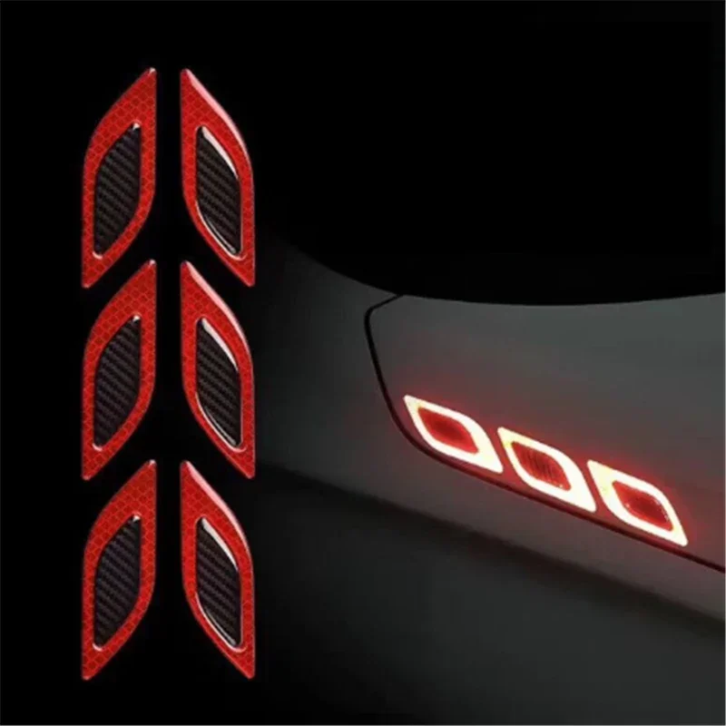 6PCS Car Reflective Carbon Fiber Sticker 3D Car Styling Reflective Strips Night Safety Warning Reflector Tape Stickers Decal