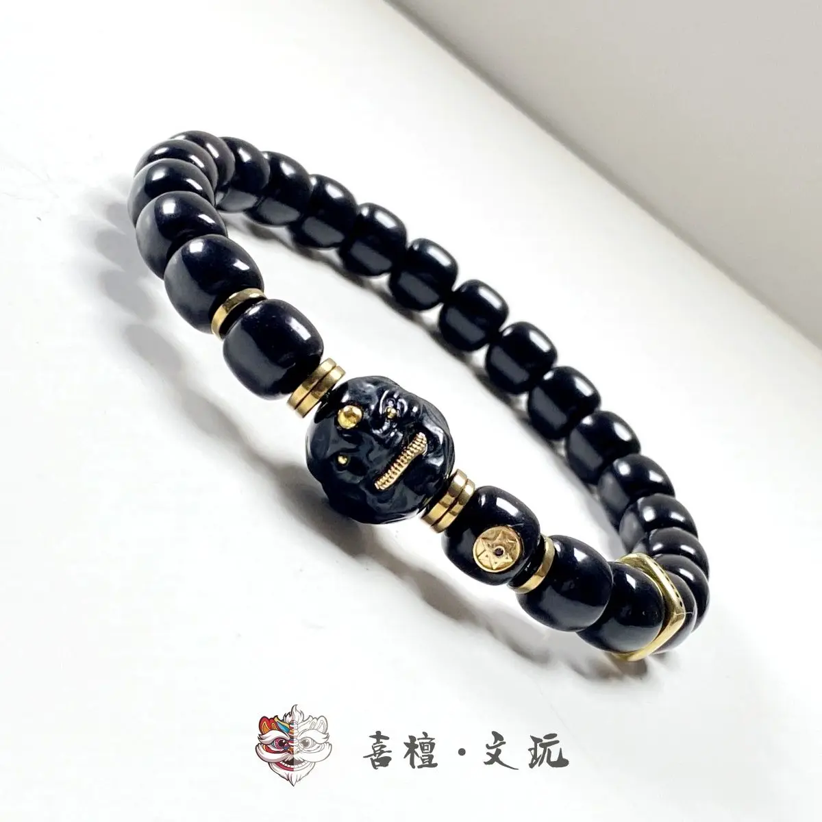 Collection of Ancient Methods for Color Technology Black and Red Natural Bodhi 9*8MM Black Gold Big Evil Monk with Hand String