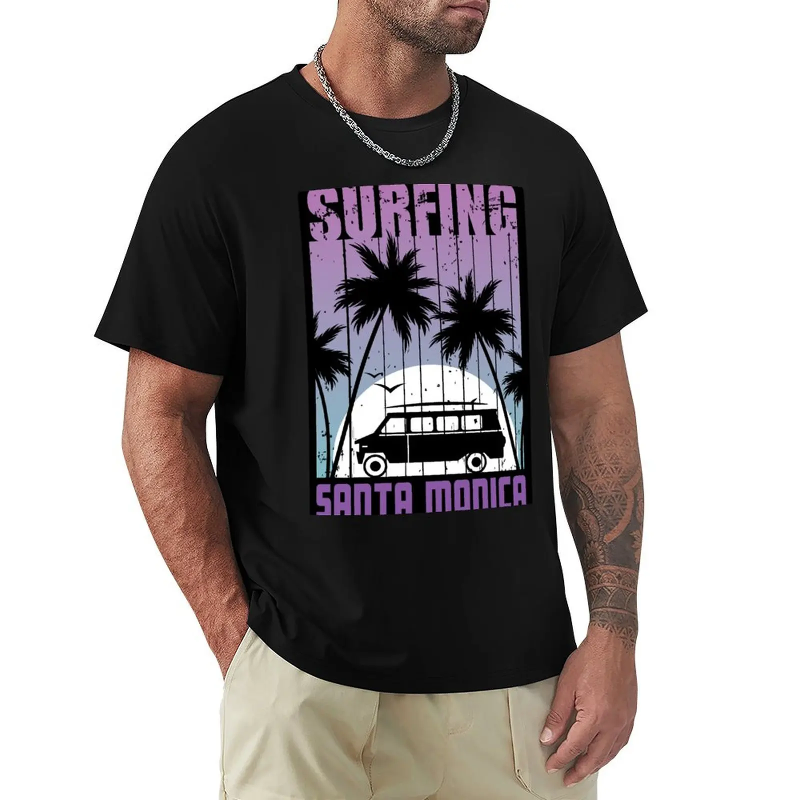 Santa Monica Beach, California, Sunshine and Surfing T-Shirt funny t shirts cotton T-Shirt