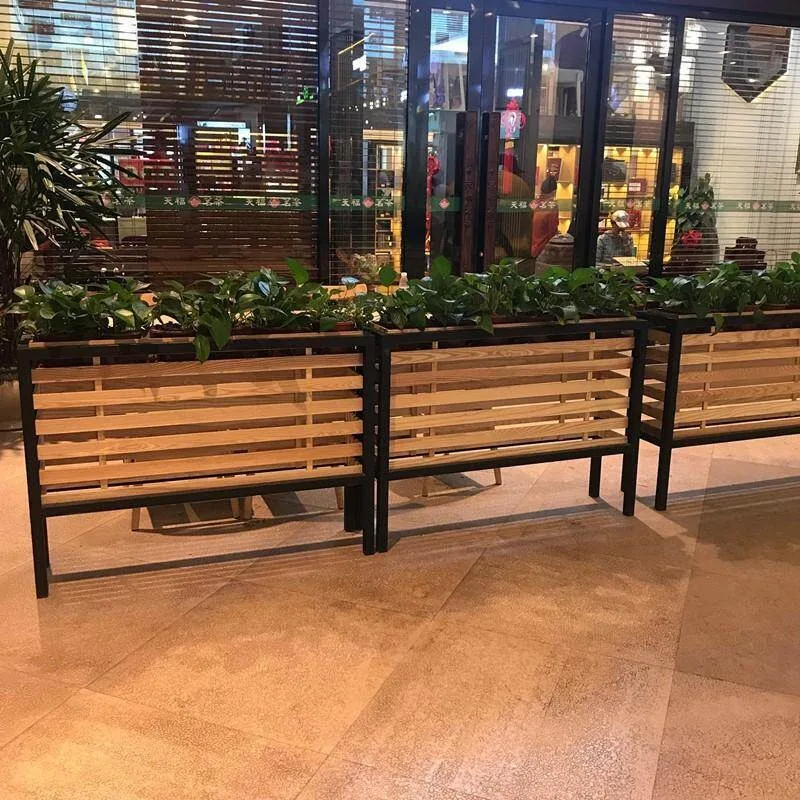 Outdoor flower box, preservative wood solid wood mesh flower stand, partition flower slot Plaza hotel large fence fence flower
