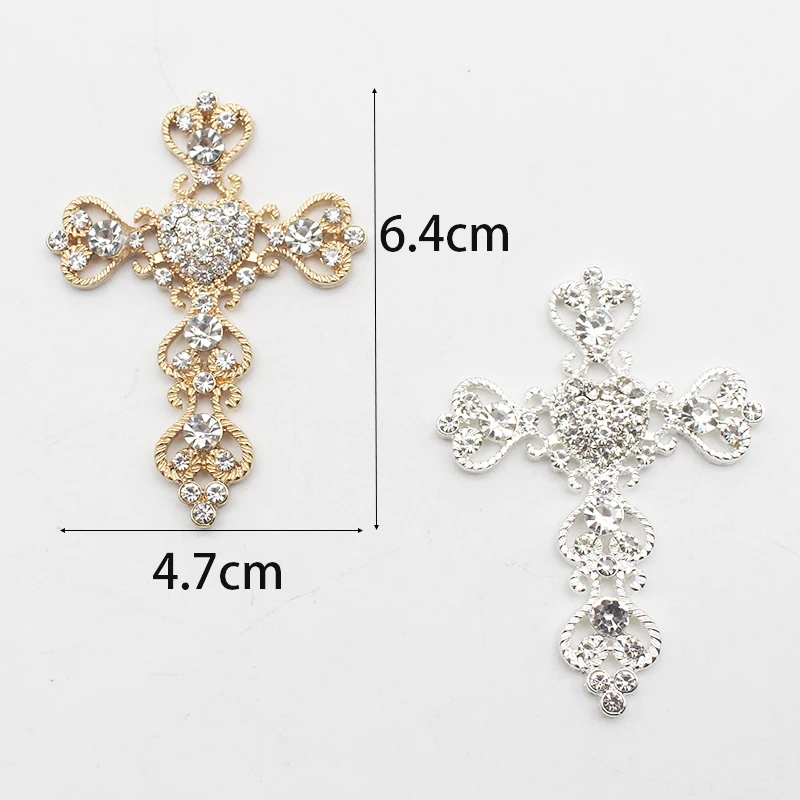 5pcs Metal Cross Alloy Rhinestone Crafts For Necklace Jewelry Box Decoration Material Accessories 4.7*6.4cm