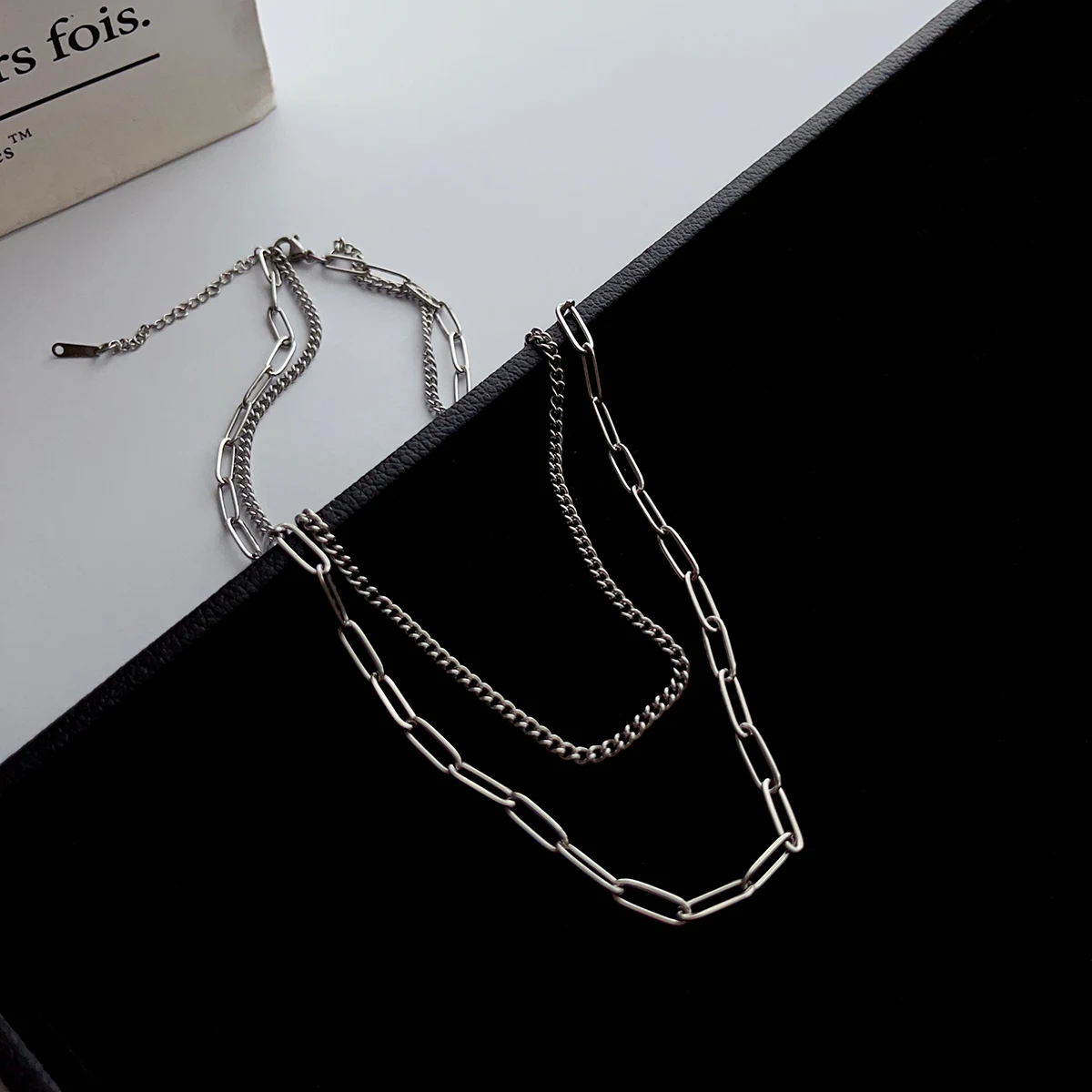 Versatile and simple, double-layer silver stainless steel chain, short collarbone chain, neck chain, necklace, women's accessory view 5