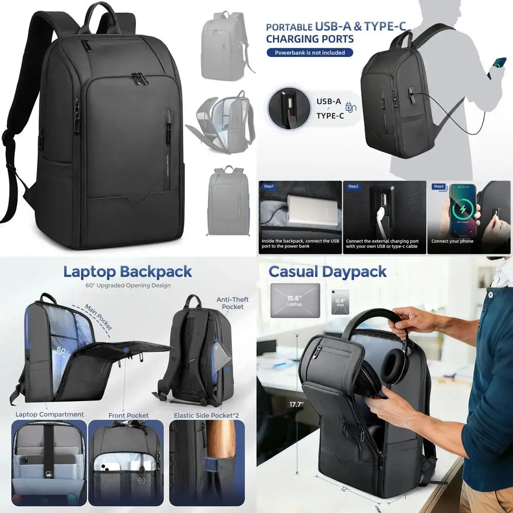 Herren-Reise-Laptop-Rucksack mit USB-Ladeanschluss, wasserabweisender Handgepäck-Rucksack oder 15,6-Zoll-Computer, Anti-Thet-Laptop-Rucksack B