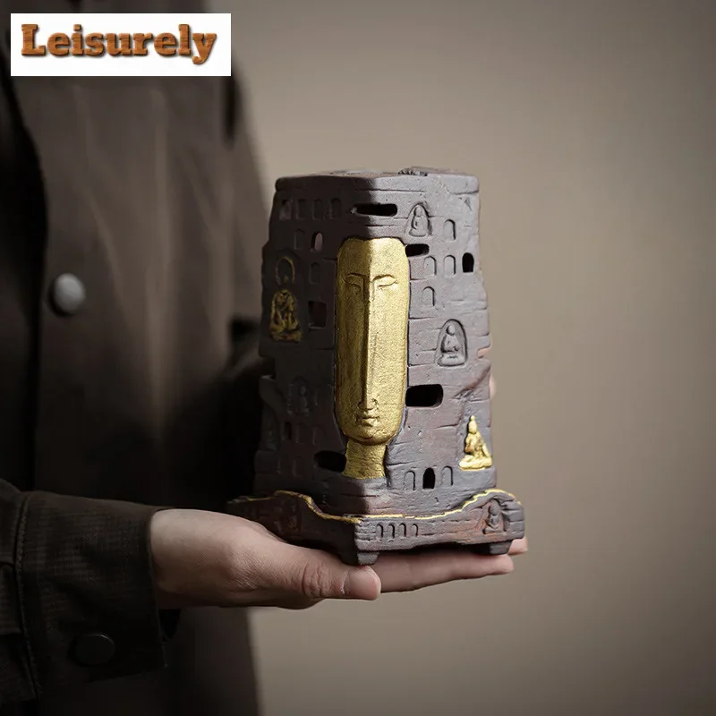 

Zen Buddha Shadow Ceramic Incense Burner Old Rock Mud Insertion Censer Burner Holder Aromatherapy Furnace Teaware Ornaments Gift