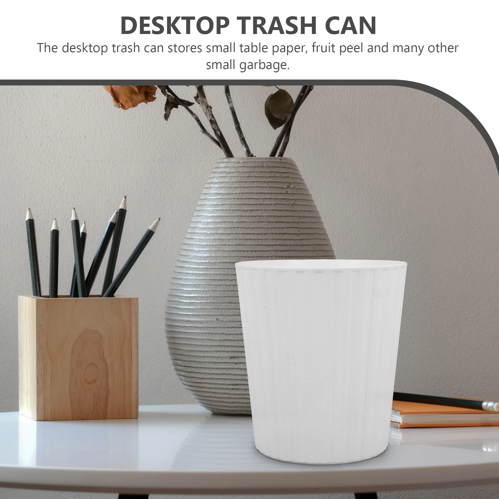 

Small Trash Can White Tall Desktop Garbage Cans Countertop Bin Mini Waste Bucket Home Office Use Practical Lightweight Compact