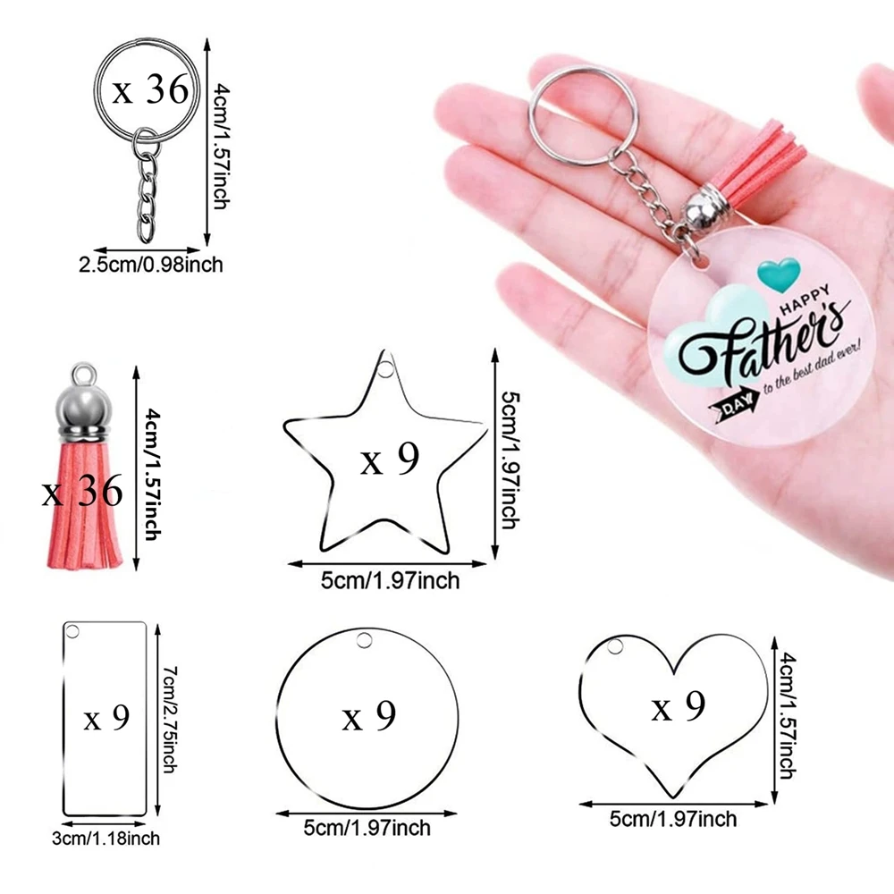 144PCS Acrylic Keychain Blanks with 4 Shapes Blank Ornaments for Vinyl Projects Ornament Blanks DIY Keychains