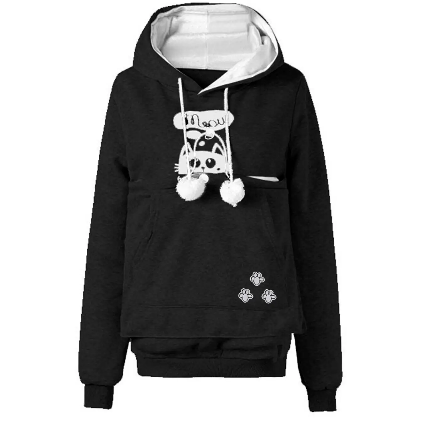 سويت شيرت نسائي بقلنسوة كبير الحجم بطبعة حيوانات طويل Sve Thiened من ألياف البوليستر كاجوال مريح ملابس الشارع