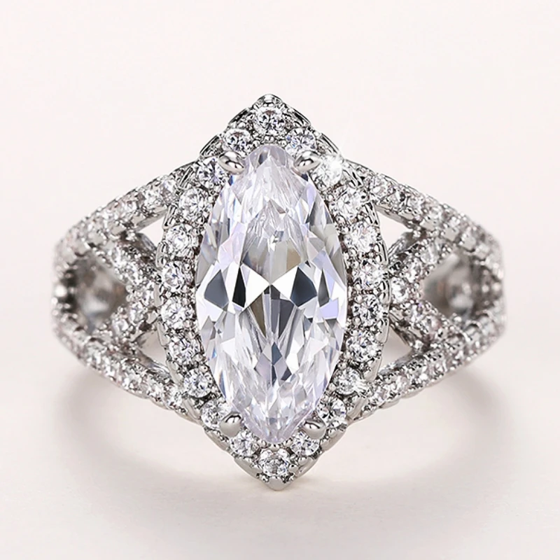 Huitan Wunderschöne Damenringe für Hochzeit, Verlobung, Party, großer Kristall, Marquise, Zirkonia, Ringe, Design, Modeschmuck