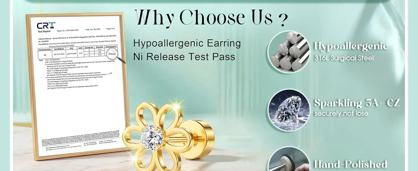 Florideco 14K vergoldeter Helix-Piercing-Schmuck aus Chirurgenstahl, flache Ohrringe zum Stapeln für Damen, CZ-Kettenohrringe, Ohrstecker, Creolen – Detail 5