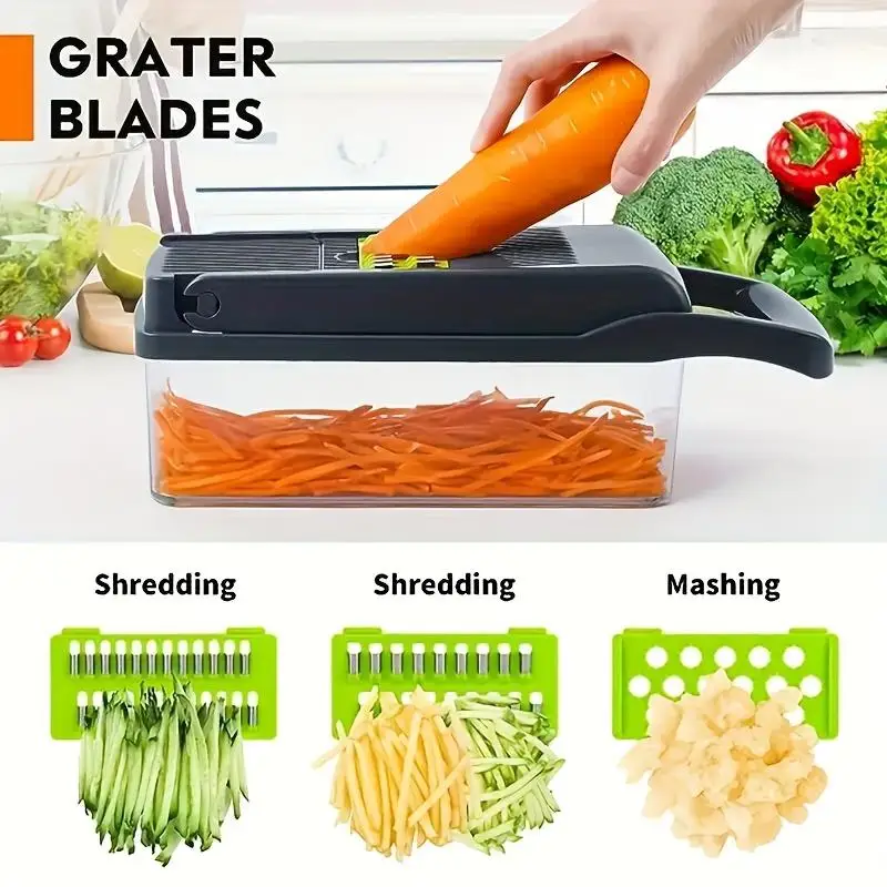 16-in-1野菜チョッパー、玉ねぎミンサー、カッター、ダイサー、卵スライサー（容器付き）--フレンチフライカッター-ポテトスライサー、ホームエッセンシャル