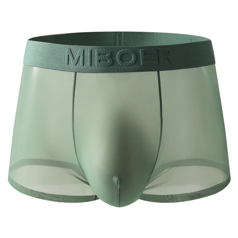 سلس الحرير الجليد شير الملاكم الملابس الداخلية للرجال مثير U محدب الحقيبة سراويل بوكسر شبكة كاملة شفافة رقيقة جدا مطاطا الكلسون