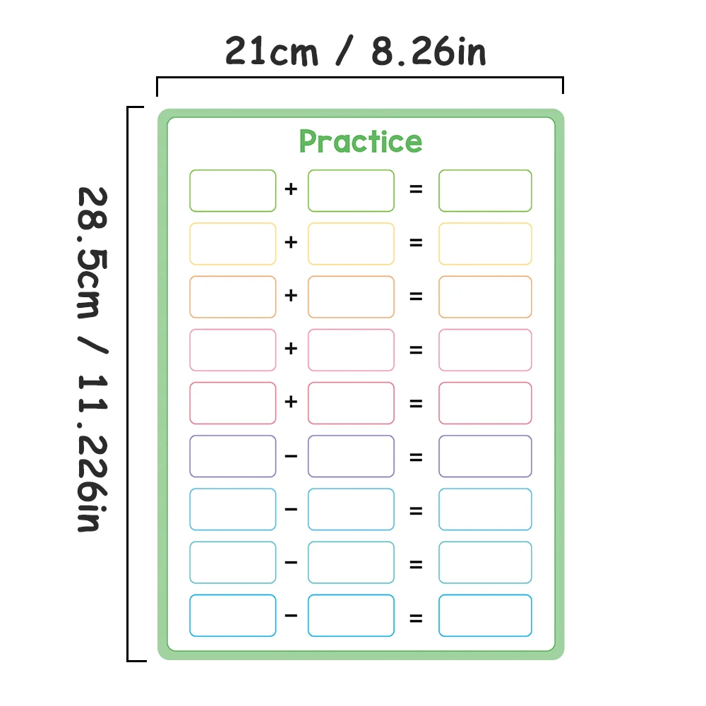 Maths Addition Subtraction & Place Value Practice Chart for Kids Double-Sided Dry Erase Mathematical Calculation Learning Poster